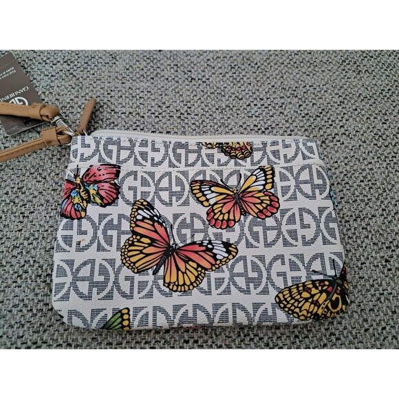Giani Bernini WHITE Multi-Color SIG‎ Butterfly Coated Canvas Zip Hobo Wristlet - Picture 2 of 2